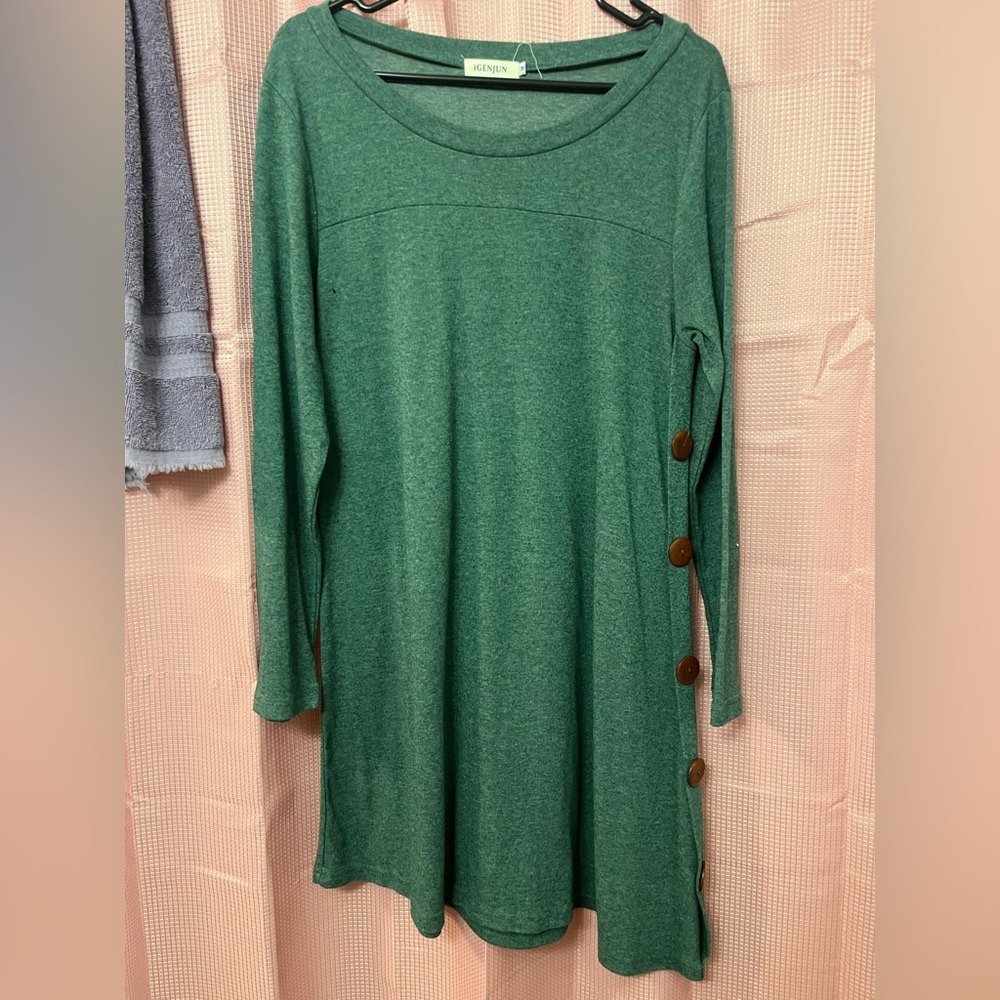 Green Knit Long Sleeve Dress